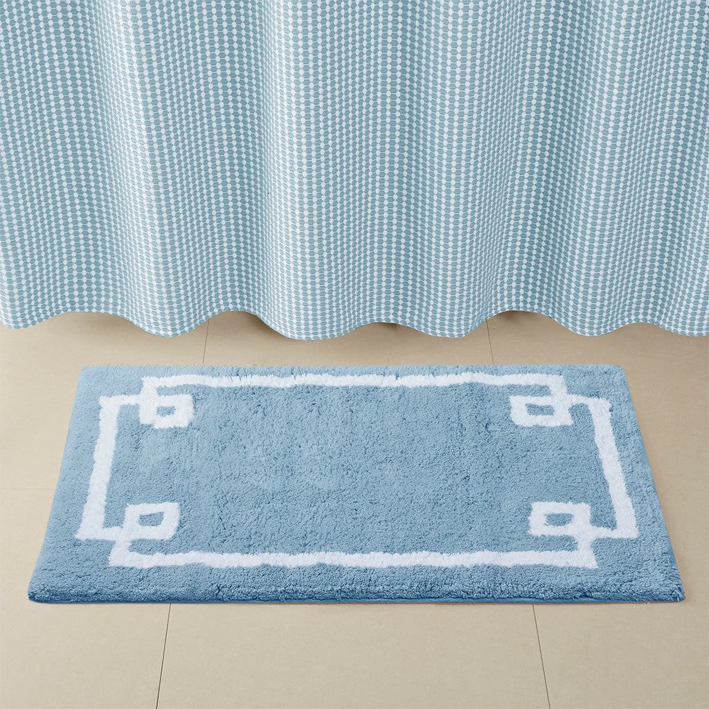 30-in x 20-in Blue Cotton Tufted Bath Rug Bath Mat Quick Dry