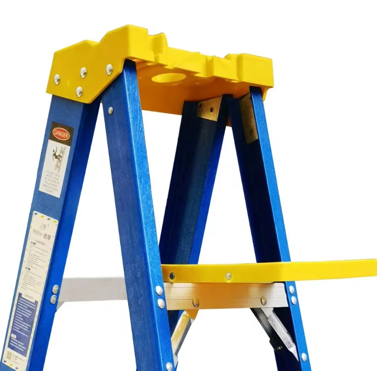 Ladder with wheels herringbone shaped fiberglass insulated household ladder