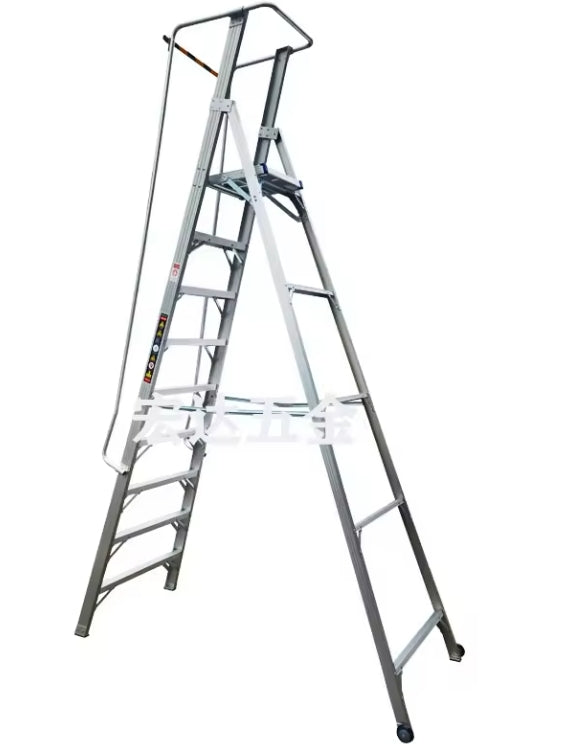 9 Steps Folding Aluminum Stair Work Platform Ladder Portable Stair Ladder