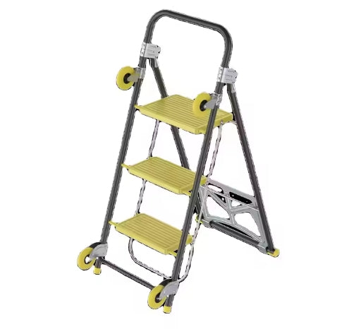 Multi-functional 4 in 1 escaleras Folding Three-step Steel Ladder Movable Ladder With Wheels hand trolley