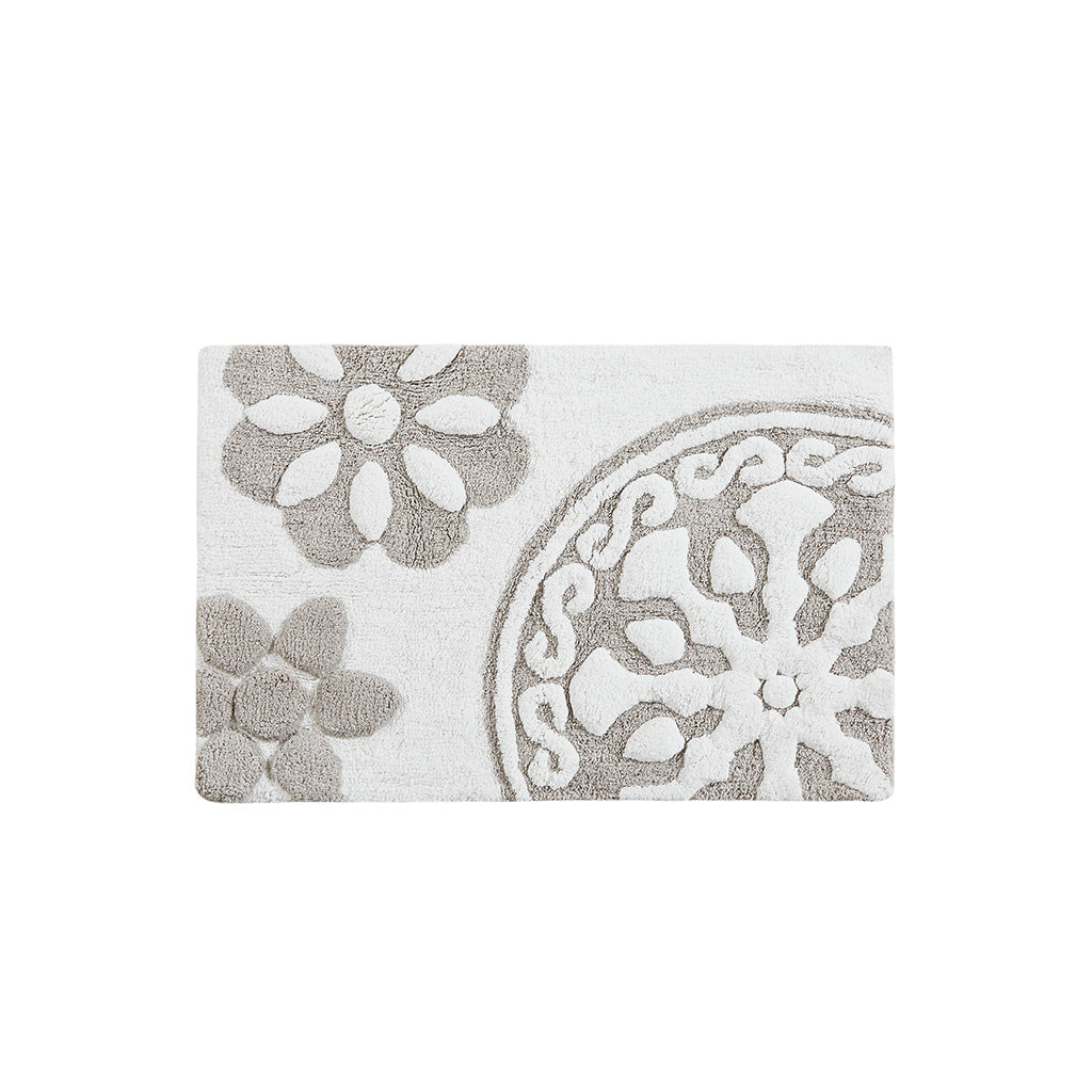 30-in x 20-in Taupe Medallion Cotton Tufted Bath Rug Bath Mat Quick Dry