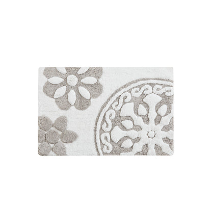 30-in x 20-in Taupe Medallion Cotton Tufted Bath Rug Bath Mat Quick Dry
