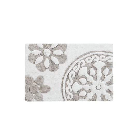 30-in x 20-in Taupe Medallion Cotton Tufted Bath Rug Bath Mat Quick Dry