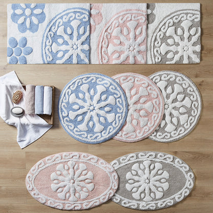 30-in x 20-in Taupe Medallion Cotton Tufted Bath Rug Bath Mat Quick Dry