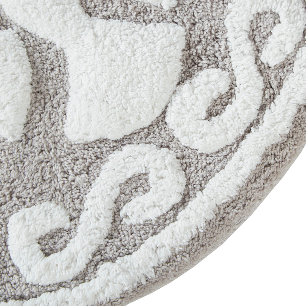 30-in x 20-in Taupe Medallion Cotton Tufted Bath Rug Bath Mat Quick Dry