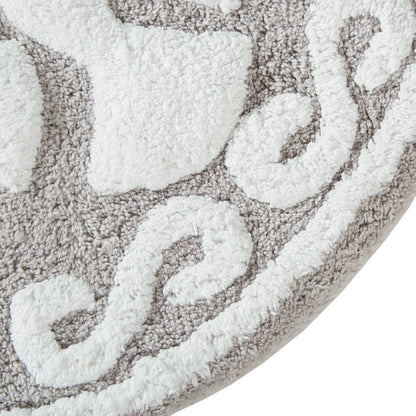 30-in x 20-in Taupe Medallion Cotton Tufted Bath Rug Bath Mat Quick Dry