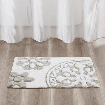 30-in x 20-in Taupe Medallion Cotton Tufted Bath Rug Bath Mat Quick Dry