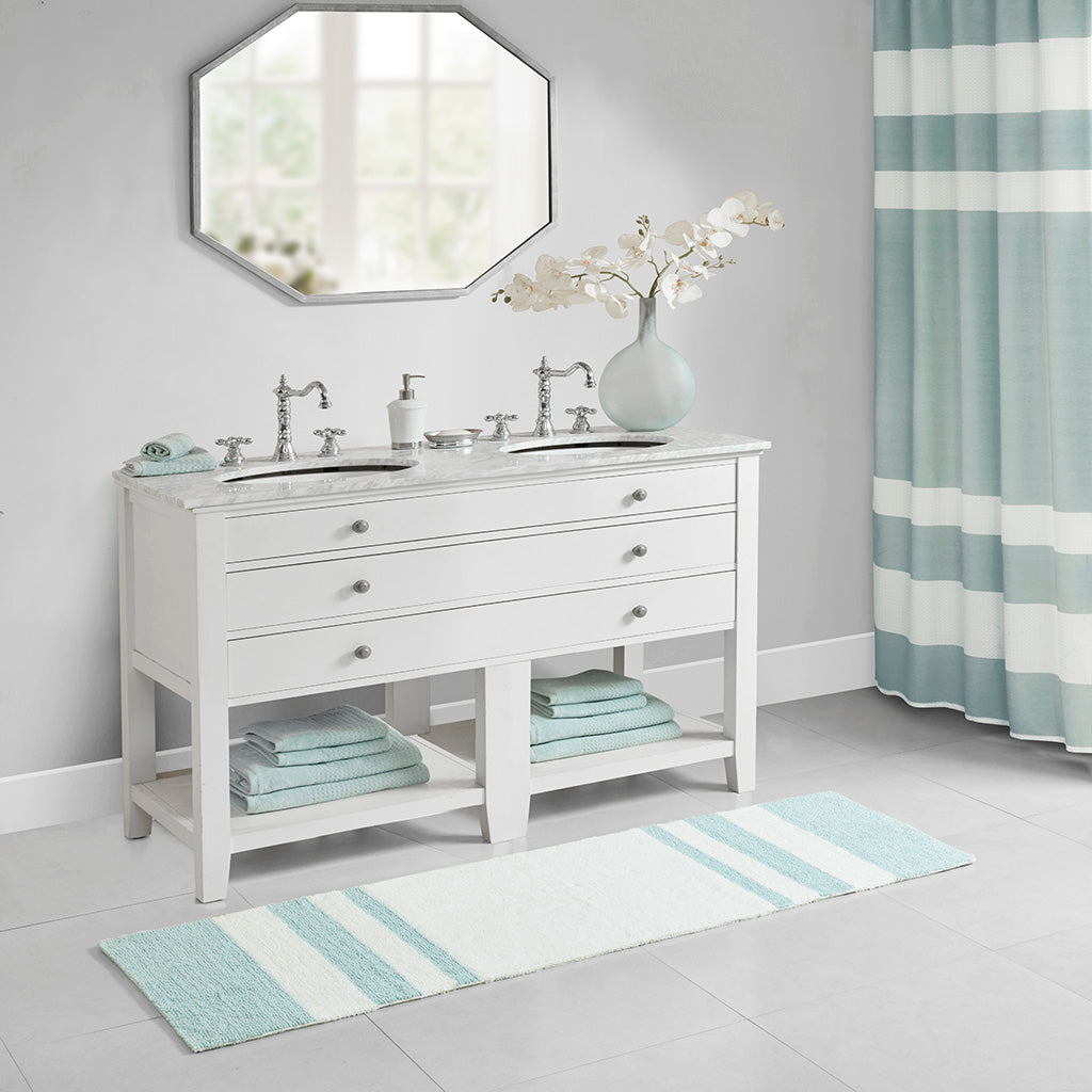 72-in x 24-in Aqua Green Cotton Reversible Bath Rug Bath Mat Quick Dry