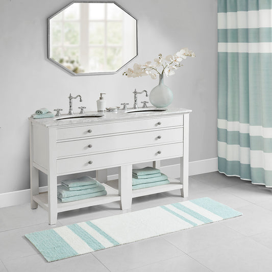 72-in x 24-in Aqua Green Cotton Reversible Bath Rug Bath Mat Quick Dry