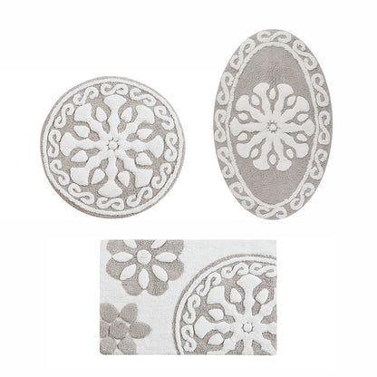 30-in x 20-in Taupe Medallion Cotton Tufted Bath Rug Bath Mat Quick Dry