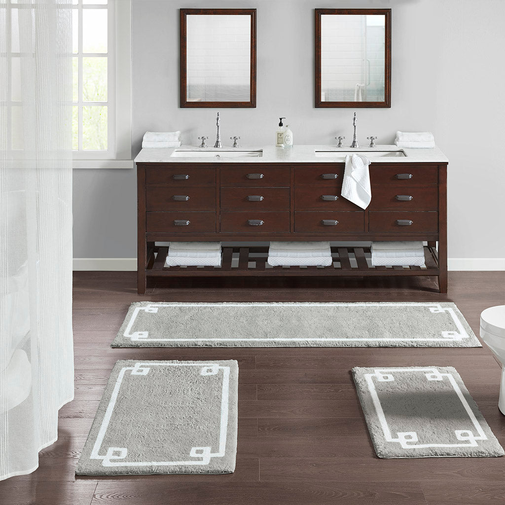 30-in x 20-in Grey Cotton Tufted Bath Rug Bath Mat Quick Dry