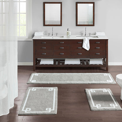 30-in x 20-in Grey Cotton Tufted Bath Rug Bath Mat Quick Dry
