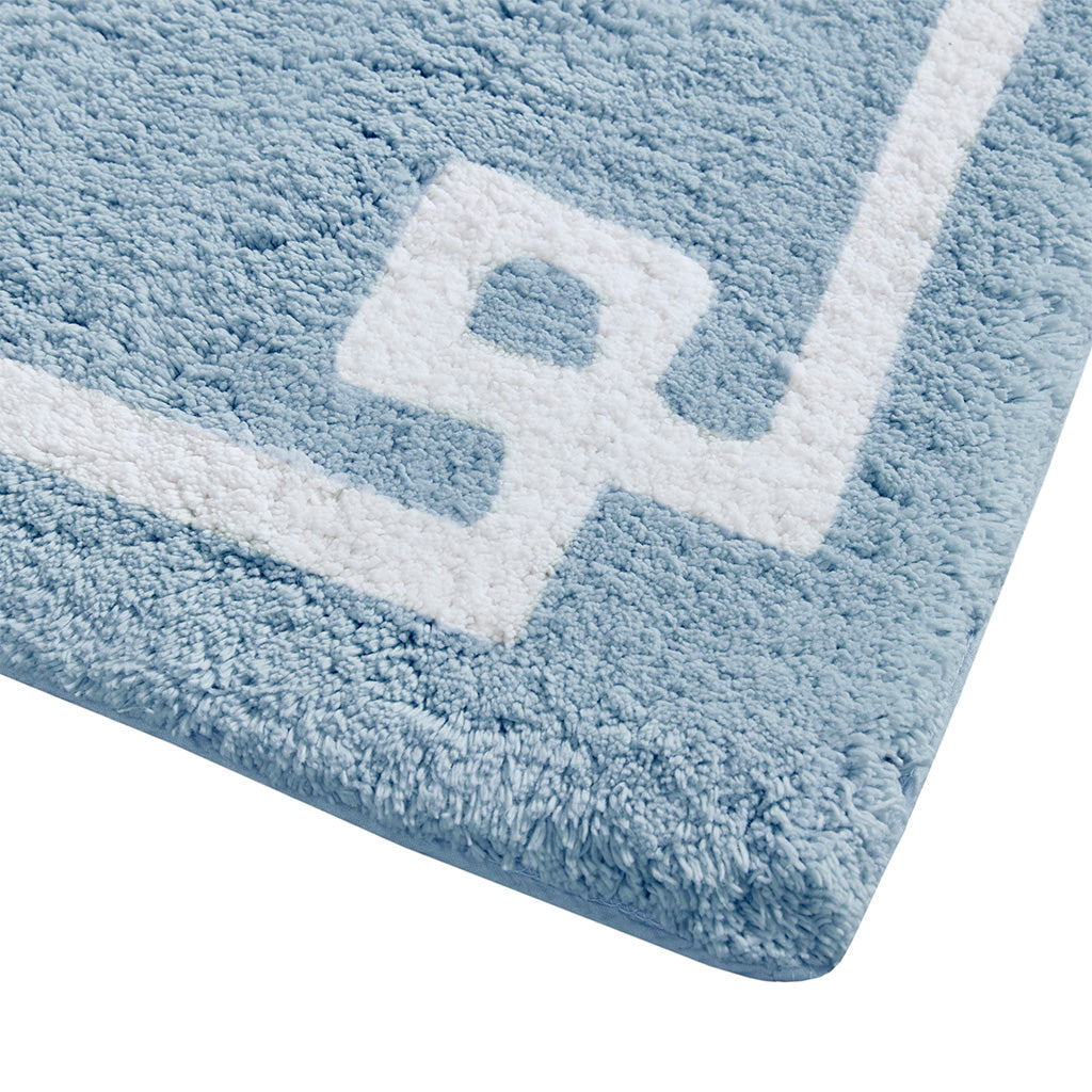72-in x 24-in Blue Cotton Tufted Bath Rug Bath Mat Quick Dry