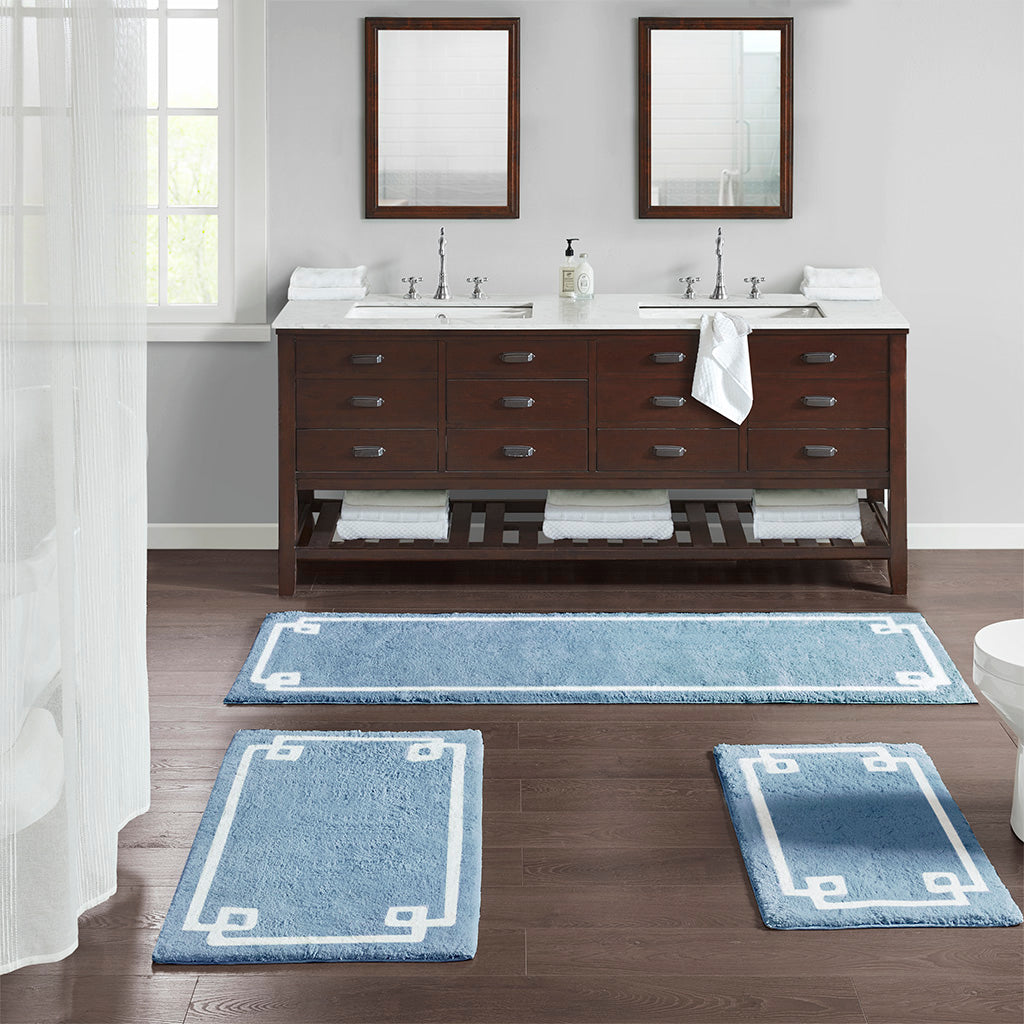 72-in x 24-in Blue Cotton Tufted Bath Rug Bath Mat Quick Dry