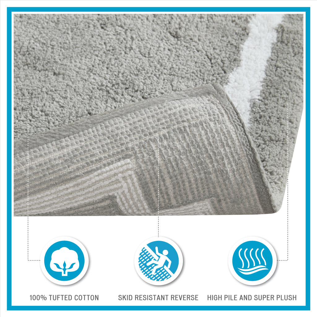 30-in x 20-in Grey Cotton Tufted Bath Rug Bath Mat Quick Dry
