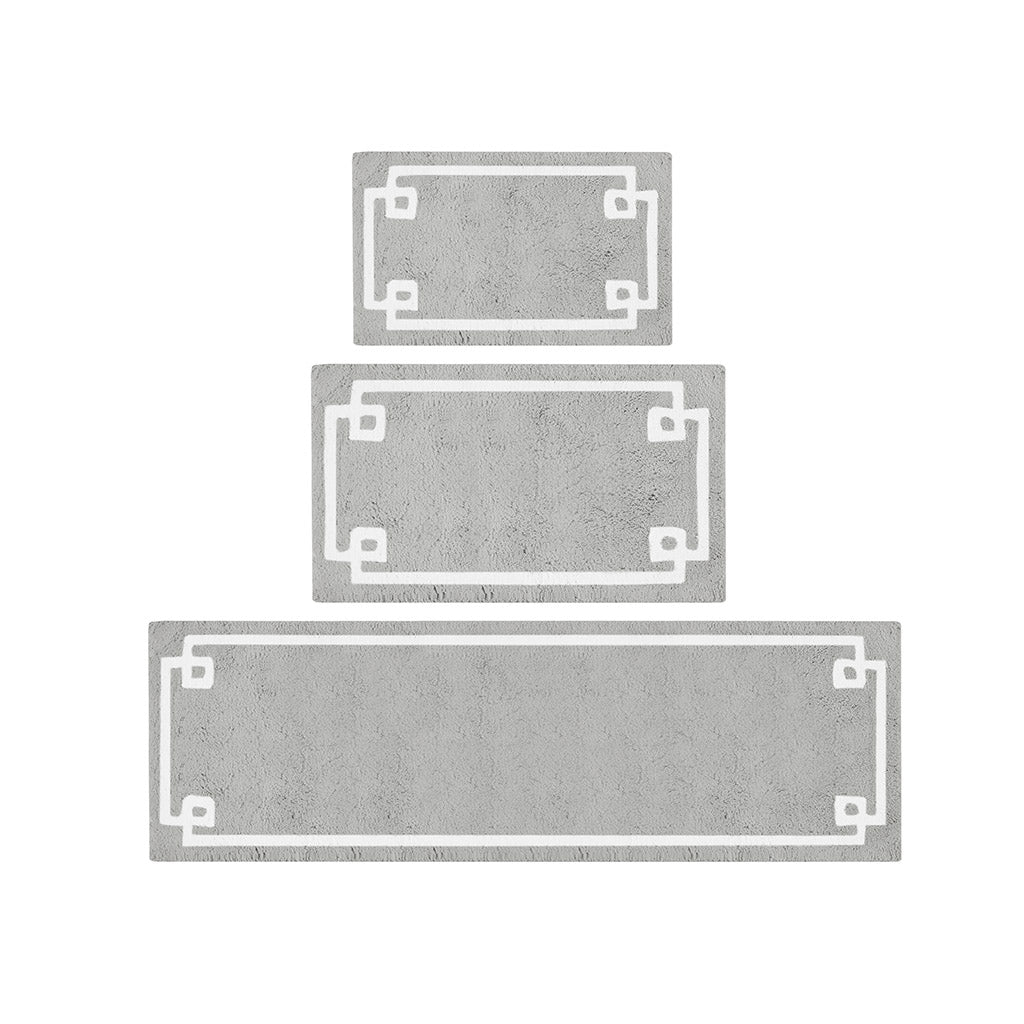72-in x 24-in Grey Cotton Tufted Bath Rug Bath Mat Quick Dry