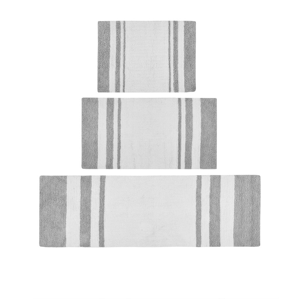 72-in x 24-in Grey Cotton Reversible Bath Rug Bath Mat Quick Dry