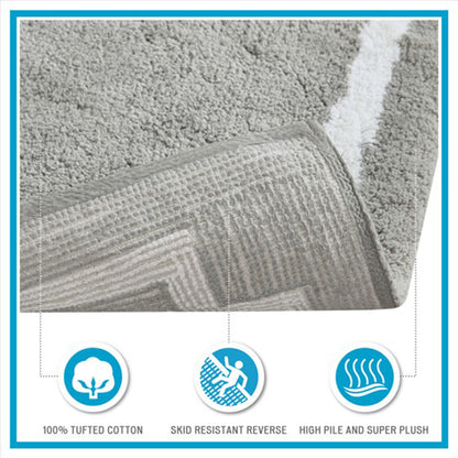 30-in x 20-in Blue Cotton Tufted Bath Rug Bath Mat Quick Dry