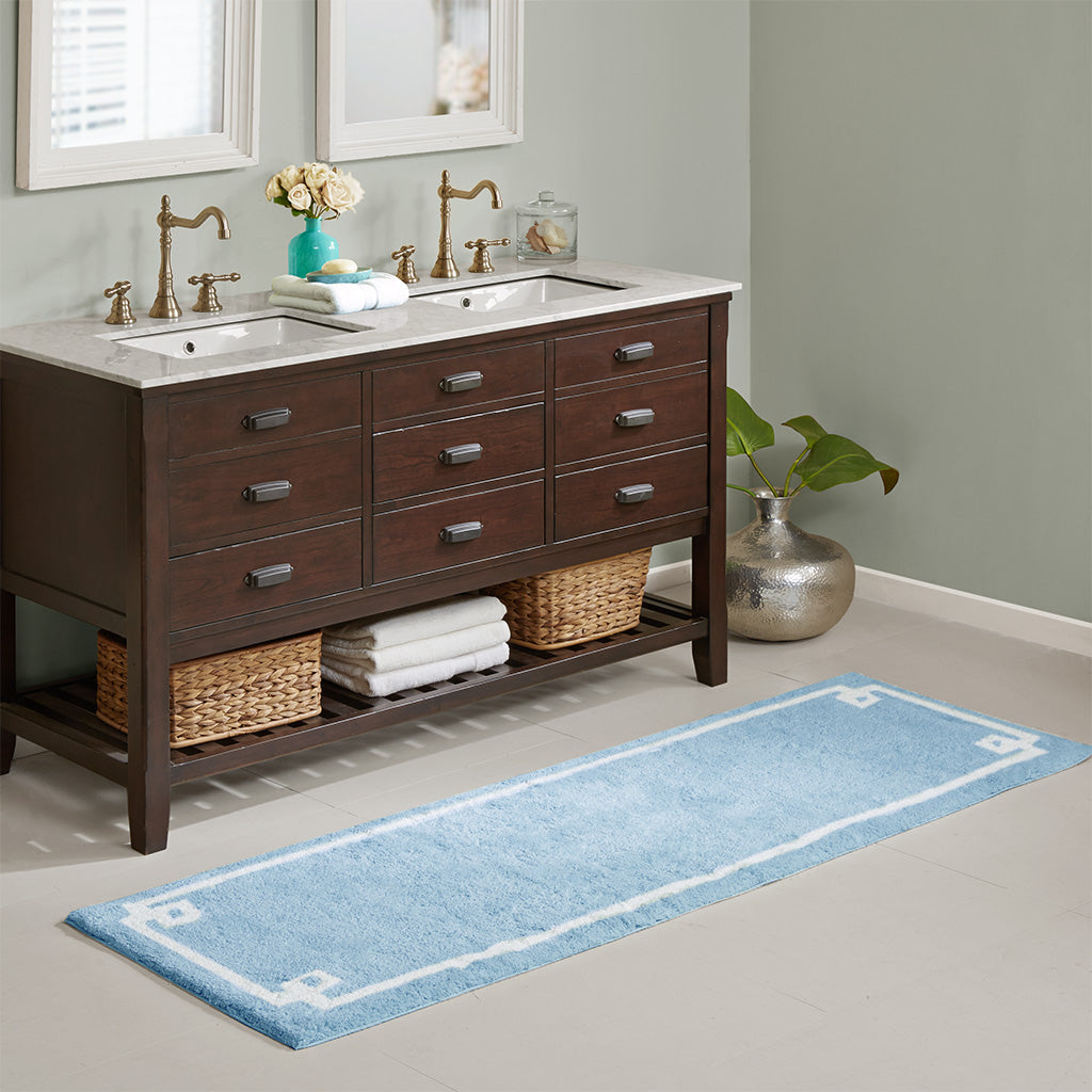 72-in x 24-in Blue Cotton Tufted Bath Rug Bath Mat Quick Dry