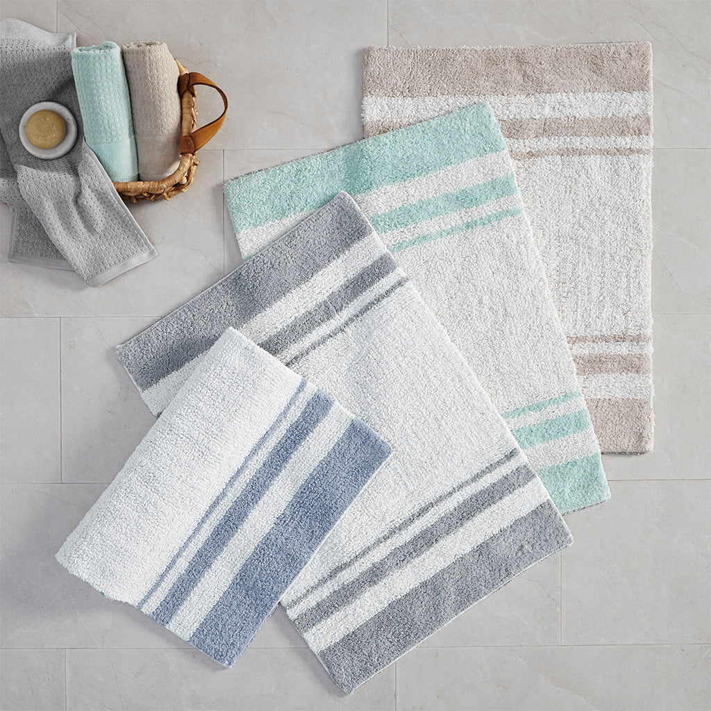 72-in x 24-in Grey Cotton Reversible Bath Rug Bath Mat Quick Dry