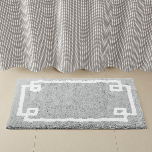 30-in x 20-in Grey Cotton Tufted Bath Rug Bath Mat Quick Dry