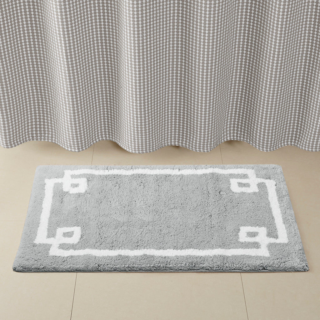 40-in x 24-in Grey Cotton Tufted Bath Rug Bath Mat Quick Dry