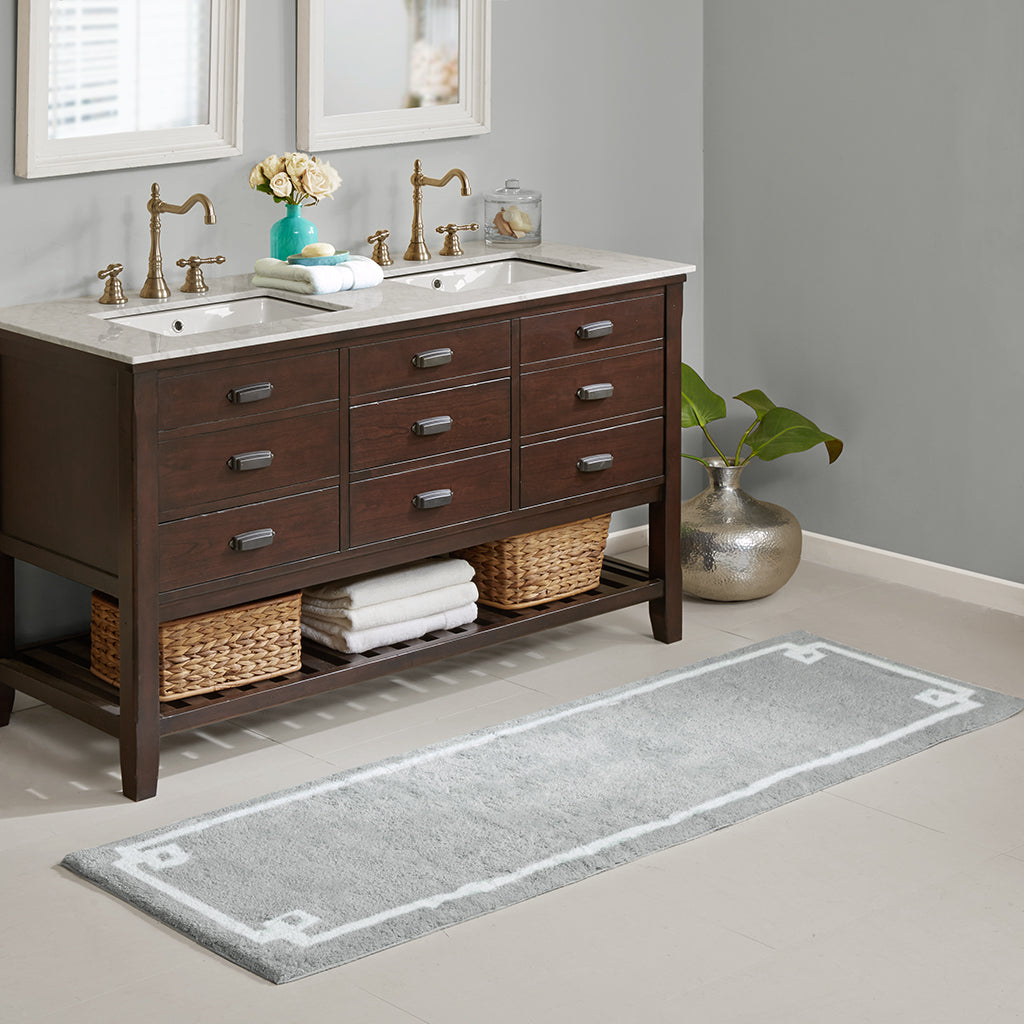 72-in x 24-in Grey Cotton Tufted Bath Rug Bath Mat Quick Dry