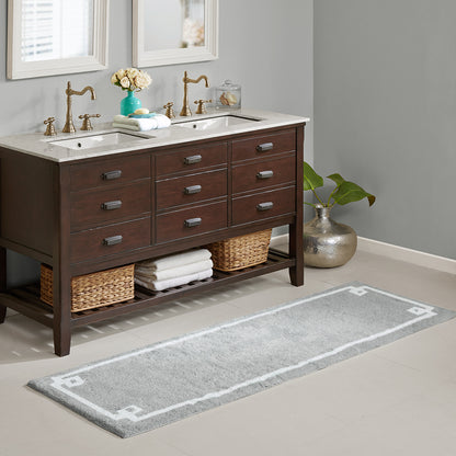 72-in x 24-in Grey Cotton Tufted Bath Rug Bath Mat Quick Dry