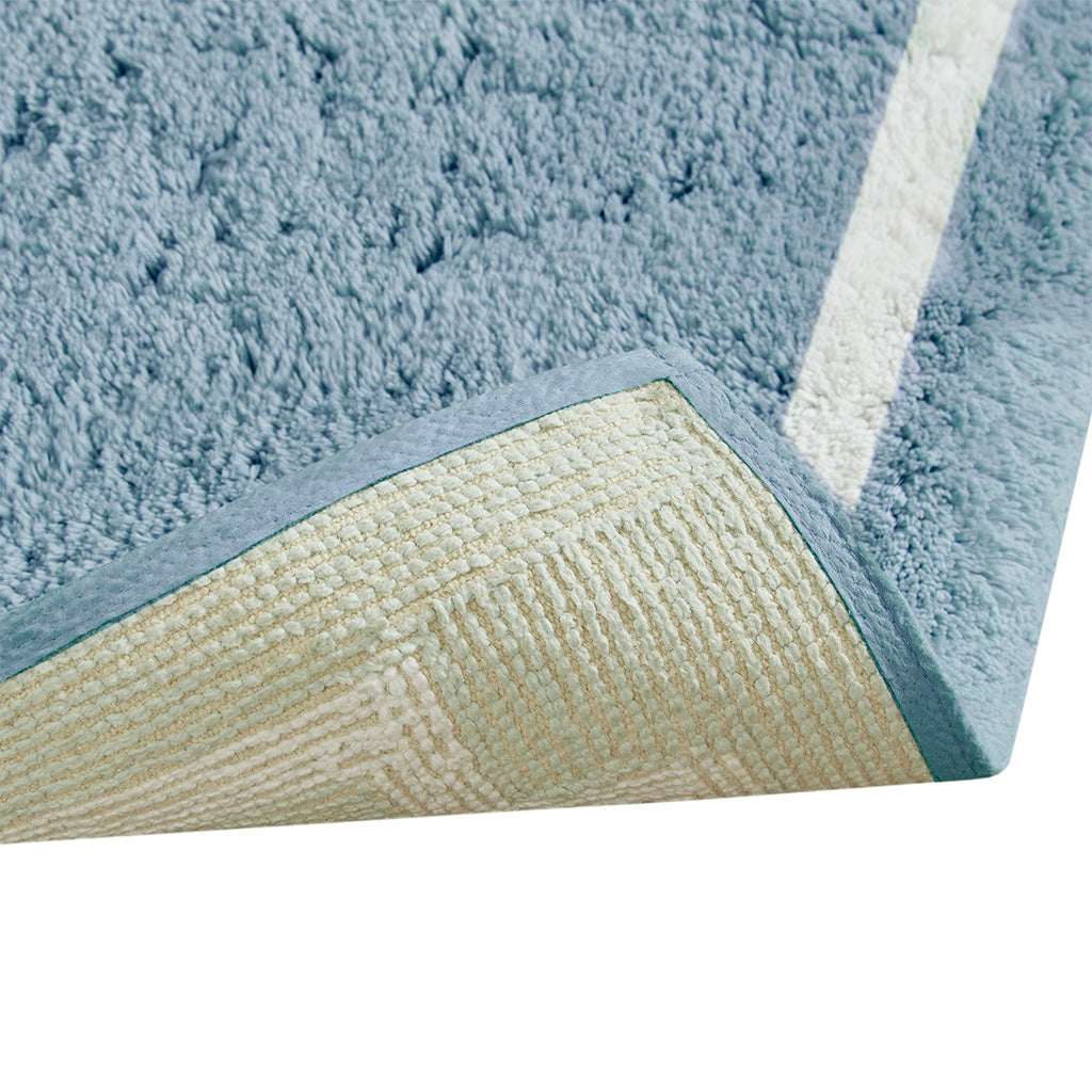 72-in x 24-in Blue Cotton Tufted Bath Rug Bath Mat Quick Dry