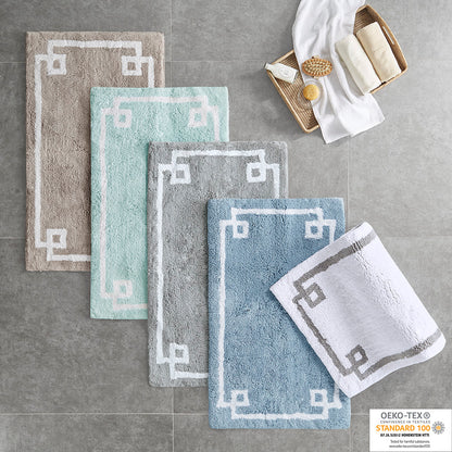 30-in x 20-in Blue Cotton Tufted Bath Rug Bath Mat Quick Dry