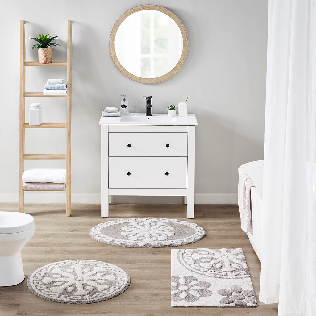 30-in x 20-in Taupe Medallion Cotton Tufted Bath Rug Bath Mat Quick Dry