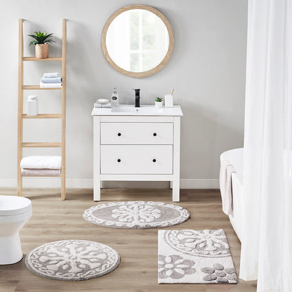 30-in x 20-in Taupe Medallion Cotton Tufted Bath Rug Bath Mat Quick Dry
