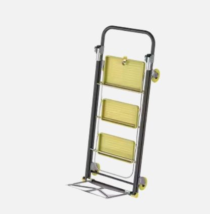 Multi-functional 4 in 1 escaleras Folding Three-step Steel Ladder Movable Ladder With Wheels hand trolley