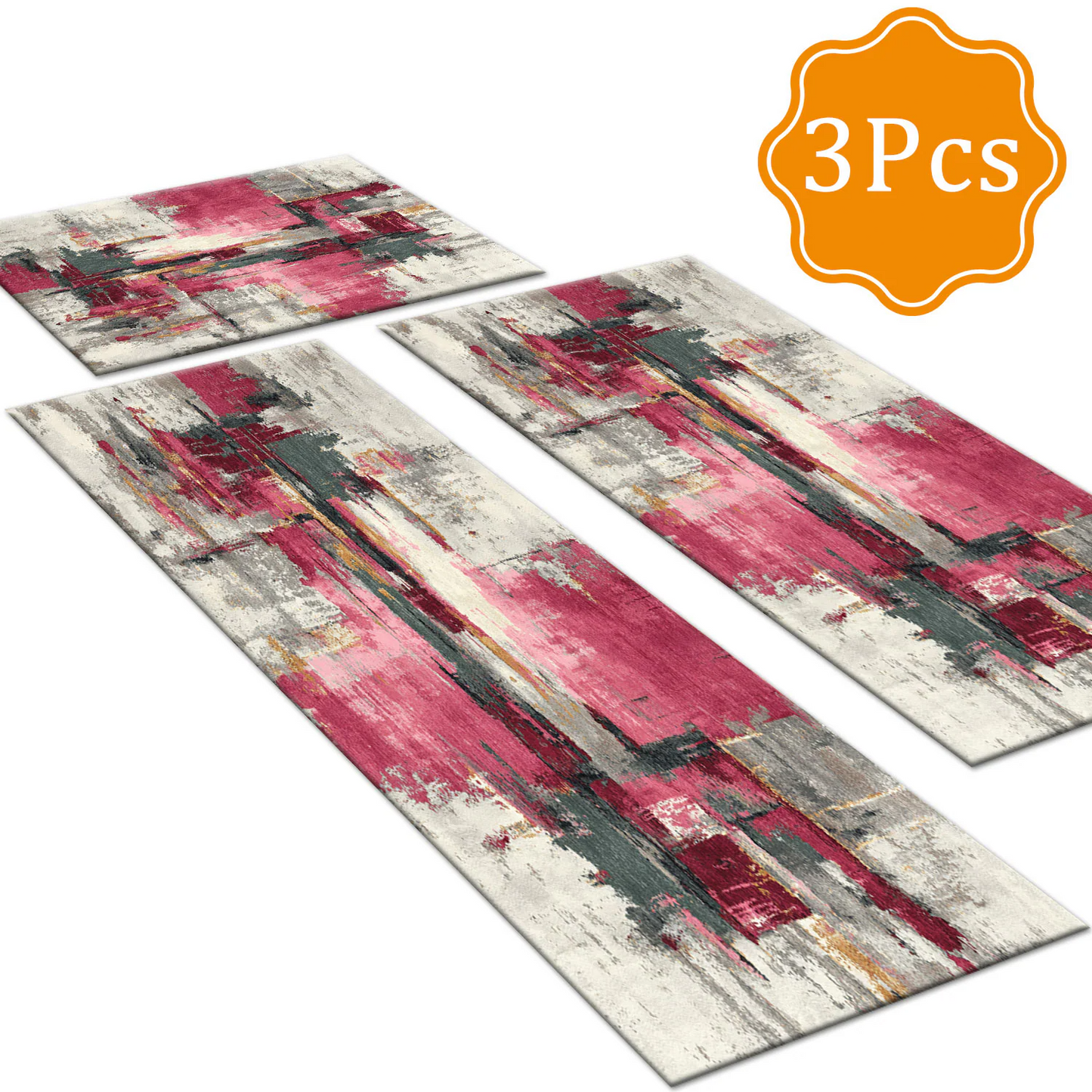 3-Piece Indoor Mats Set Non-Slip Washable Runner Mats Soft Floor Mats for Kitchen Laundry Hallway and Entryway 20x32in 20x47in 20x60in