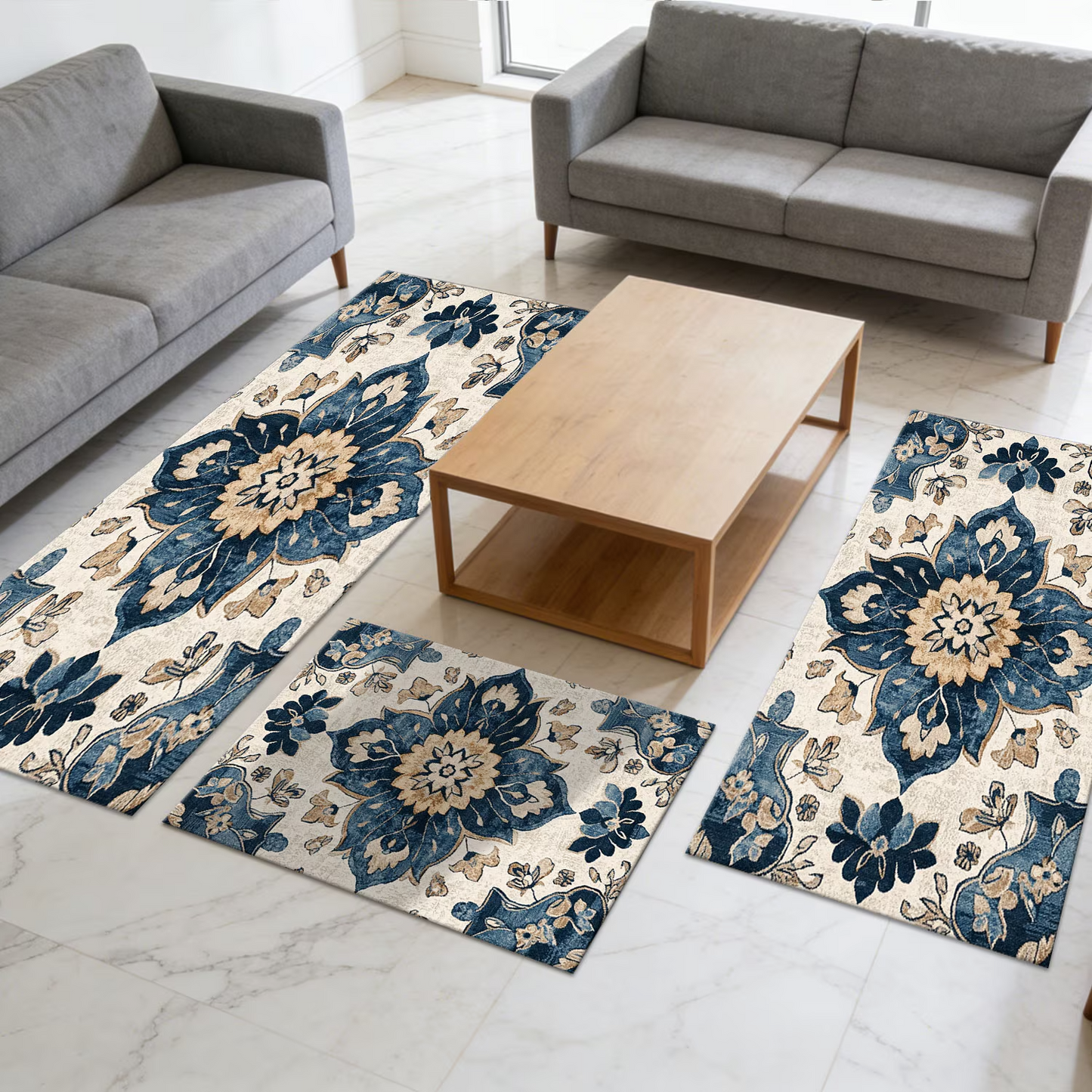 3-Piece Indoor Mats Set Non-Slip Washable Runner Mats Soft Floor Mats for Kitchen Laundry Hallway and Entryway 20x32in 20x47in 20x60in
