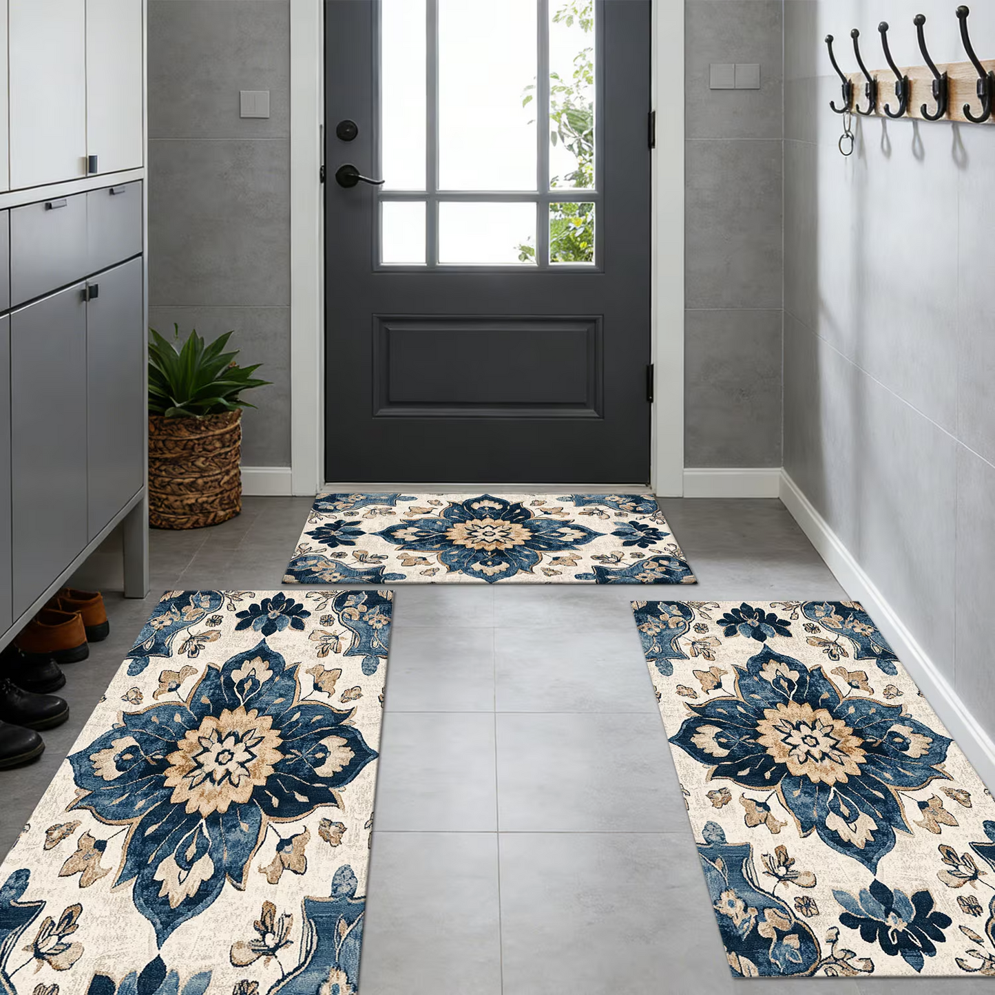 3-Piece Indoor Mats Set Non-Slip Washable Runner Mats Soft Floor Mats for Kitchen Laundry Hallway and Entryway 20x32in 20x47in 20x60in