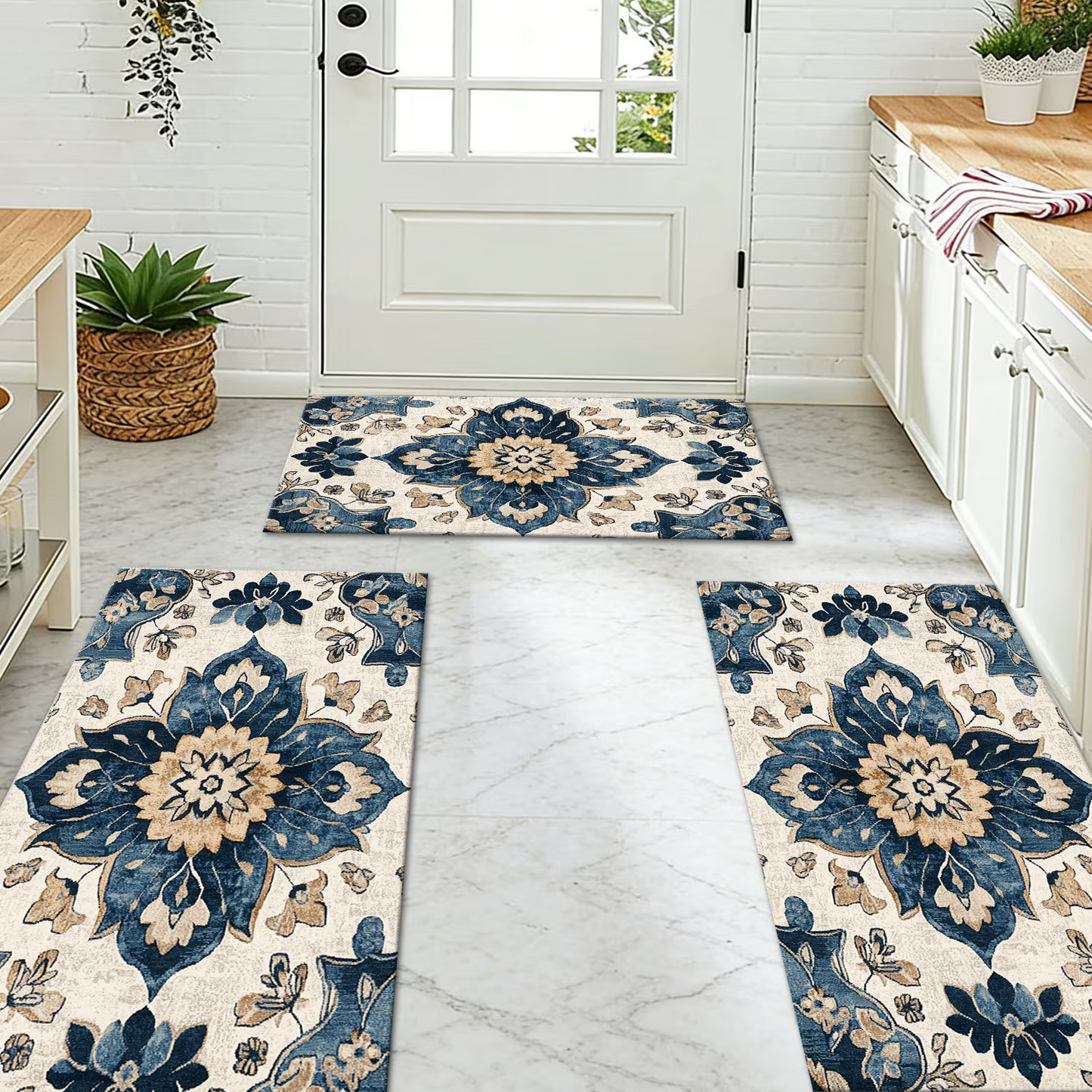 3-Piece Indoor Mats Set Non-Slip Washable Runner Mats Soft Floor Mats for Kitchen Laundry Hallway and Entryway 20x32in 20x47in 20x60in