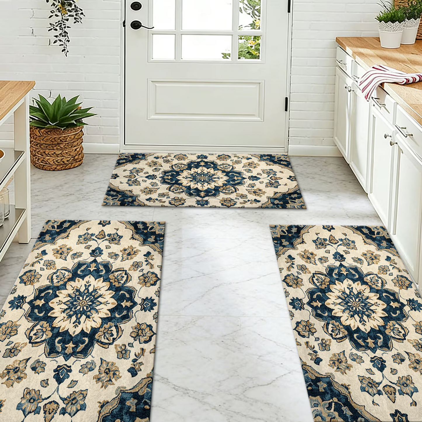 3-Piece Indoor Mats Set Non-Slip Washable Runner Mats Soft Floor Mats for Kitchen Laundry Hallway and Entryway 20x32in 20x47in 20x60in