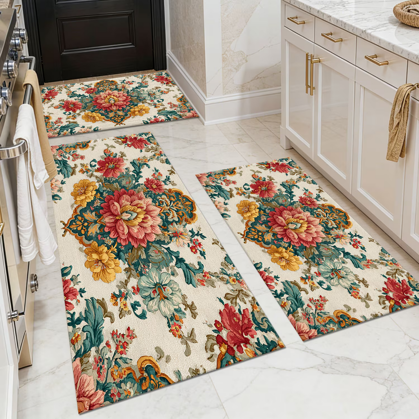 3-Piece Indoor Mats Set Non-Slip Washable Runner Mats Soft Floor Mats for Kitchen Laundry Hallway and Entryway 20x32in 20x47in 20x60in