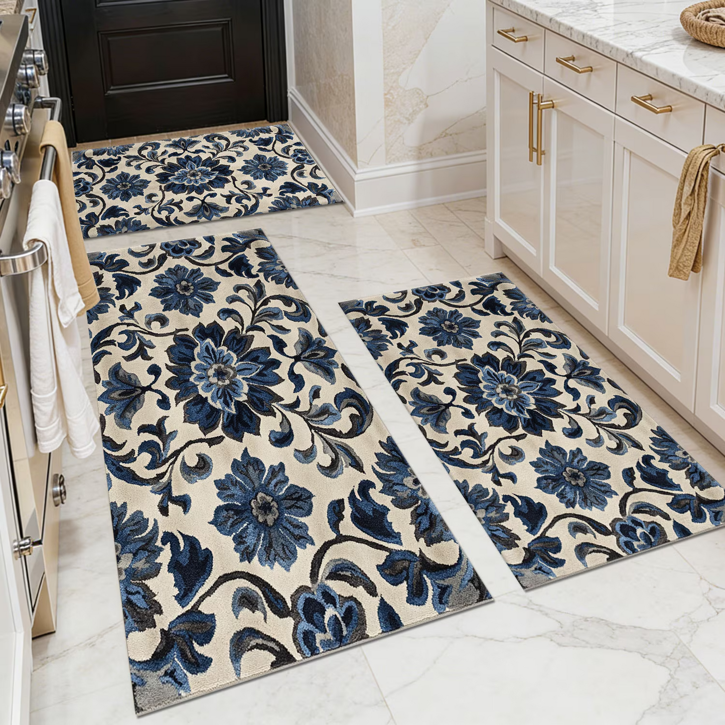 3-Piece Indoor Mats Set Non-Slip Washable Runner Mats Soft Floor Mats for Kitchen Laundry Hallway and Entryway 20x32in 20x47in 20x60in