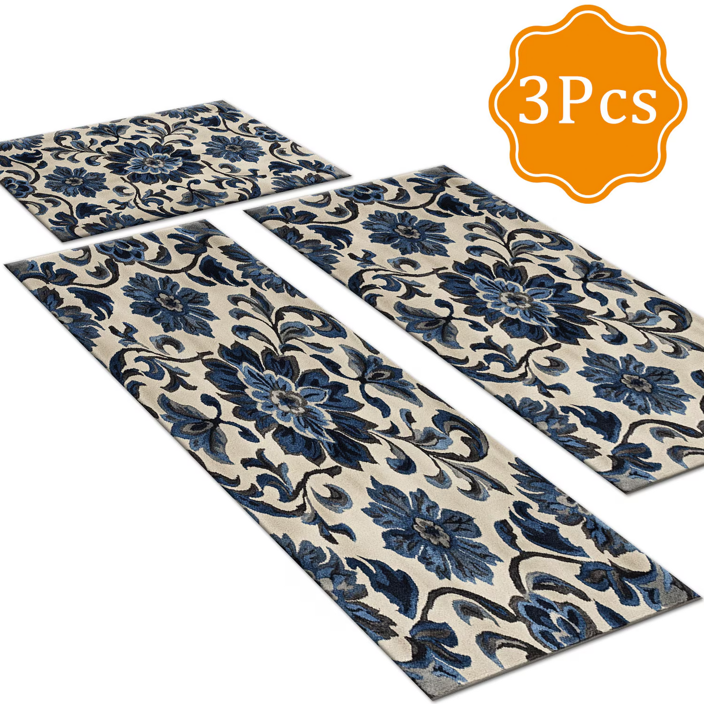 3-Piece Indoor Mats Set Non-Slip Washable Runner Mats Soft Floor Mats for Kitchen Laundry Hallway and Entryway 20x32in 20x47in 20x60in