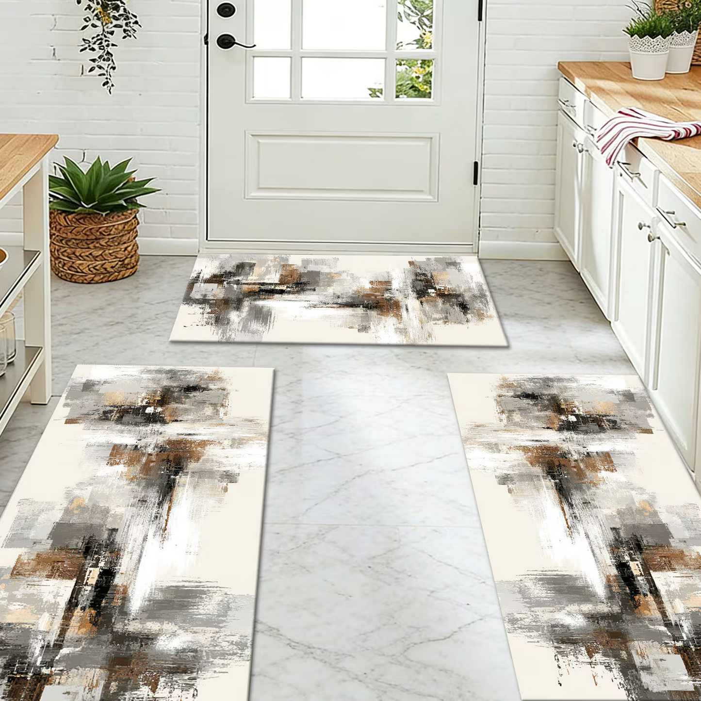 3-Piece Indoor Mats Set Non-Slip Washable Runner Mats Soft Floor Mats for Kitchen Laundry Hallway and Entryway 20x32in 20x47in 20x60in