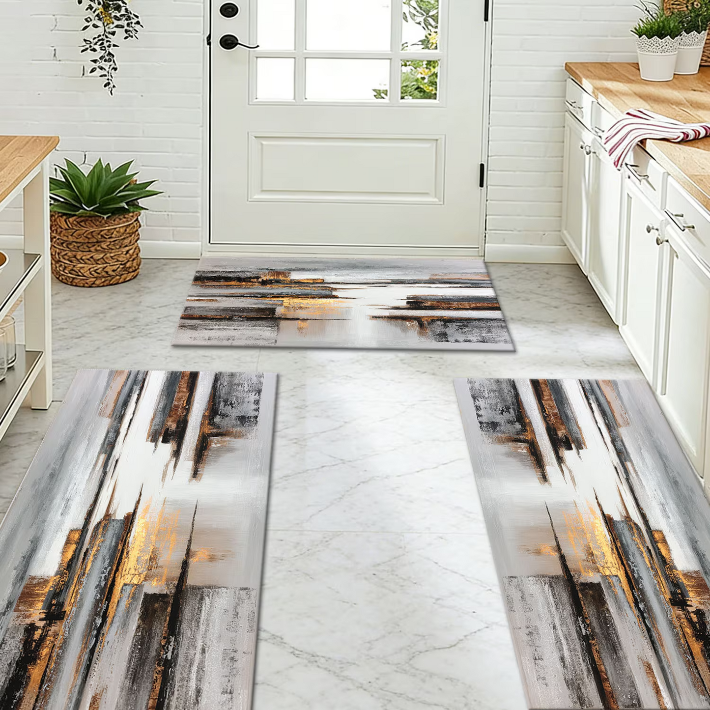 3-Piece Indoor Mats Set Non-Slip Washable Runner Mats Soft Floor Mats for Kitchen Laundry Hallway and Entryway 20x32in 20x47in 20x60in