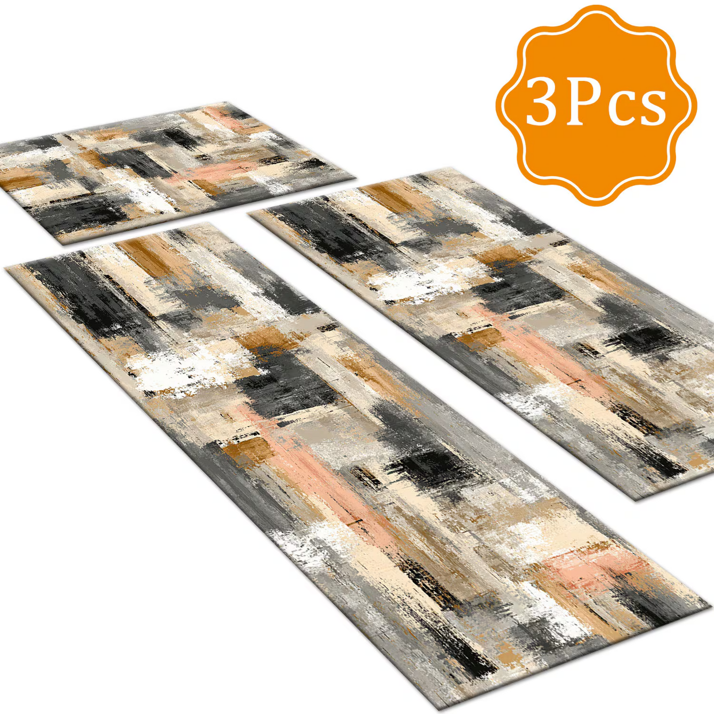 3-Piece Indoor Mats Set Non-Slip Washable Runner Mats Soft Floor Mats for Kitchen Laundry Hallway and Entryway 20x32in 20x47in 20x60in